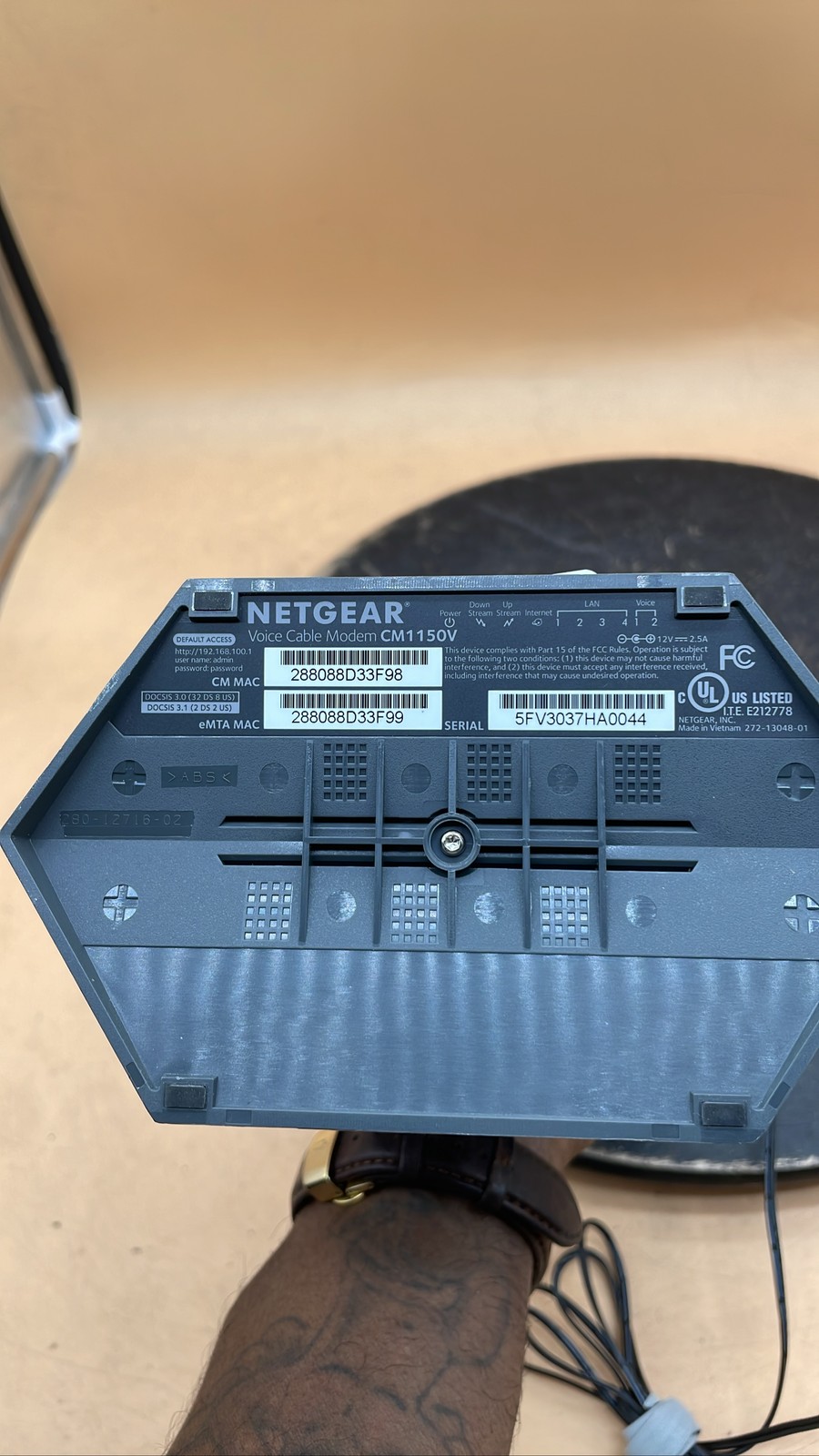Netgear CM1150V Voice Cable Modem DOCSIS 3.1 Comcast Xfinity w/ Power Adapter