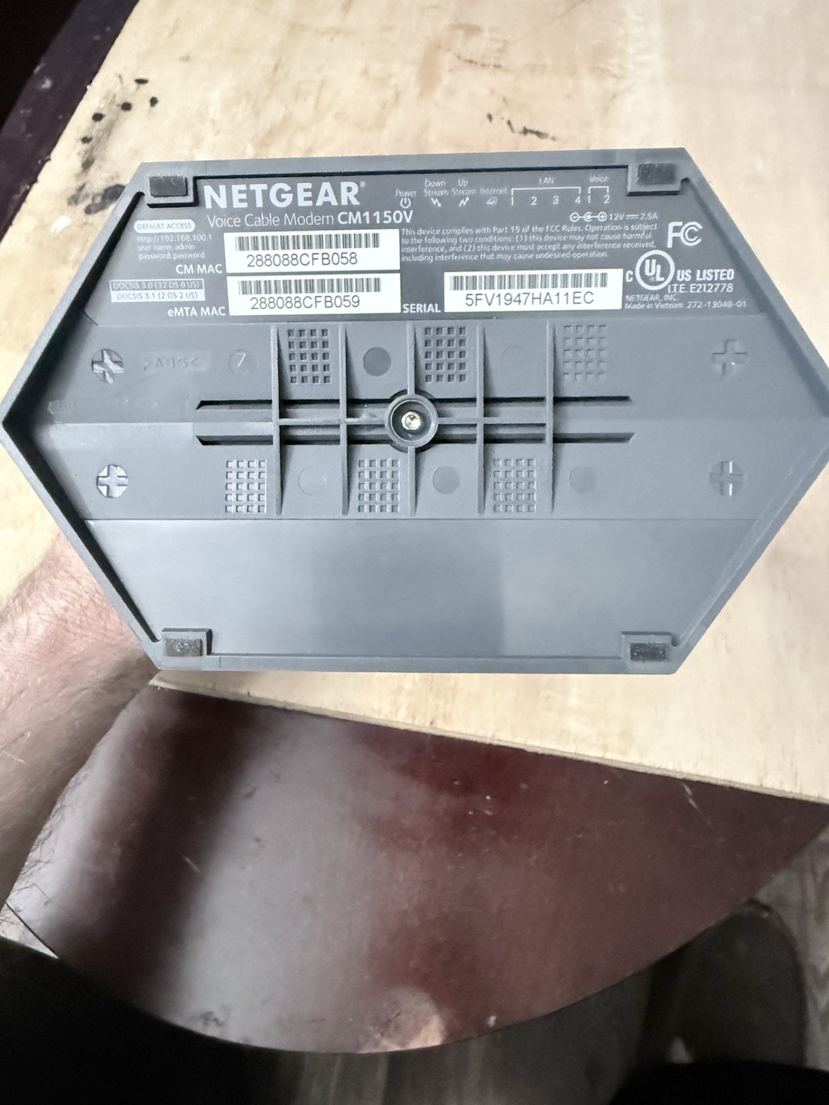 NETGEAR CM1150V DOCSIS 3.1 Cable Modem for Xfinity 1Gbps 4 LAN Ports