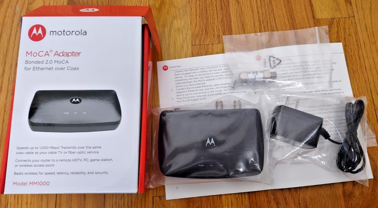 Motorola MoCA Adapter Bonded 2.0 for Ethernet over Coax Model MM1000