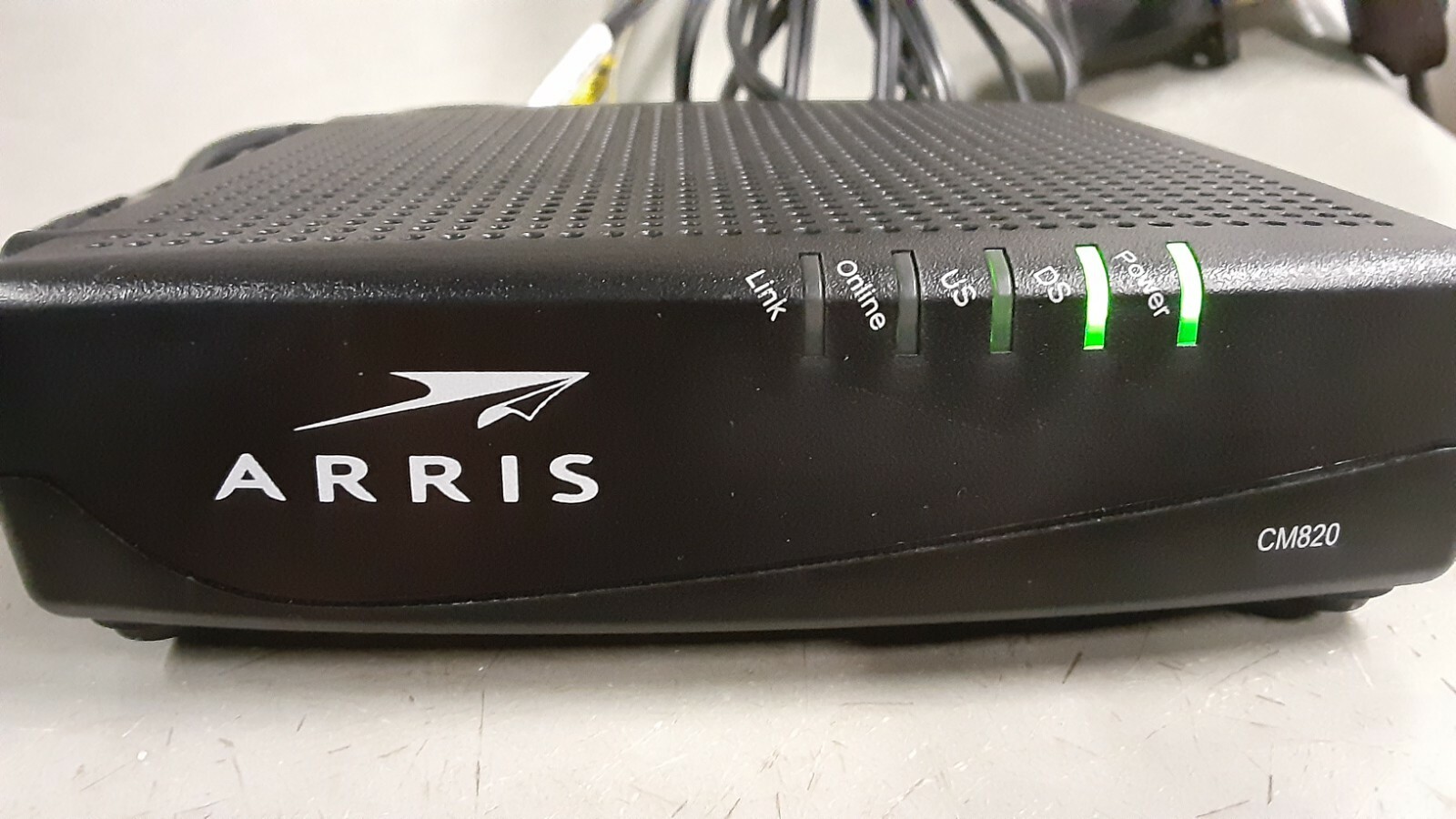 Gently Used ARRIS CM820A Ethernet Cable Router w/Power & Coax Cords