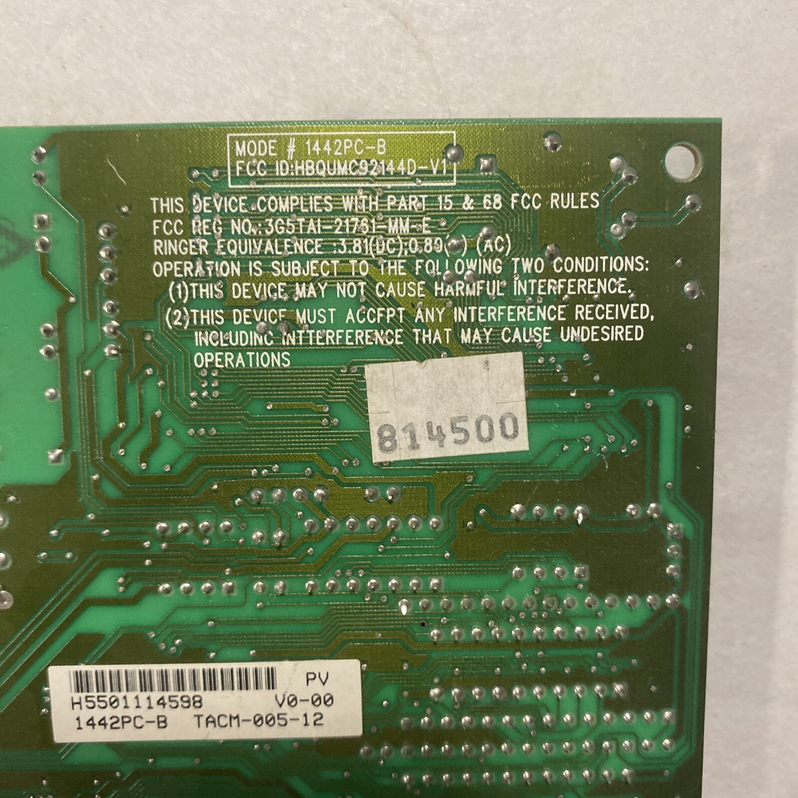 MODEM ISA H5501114598 B.5 Model # 1442pc-b