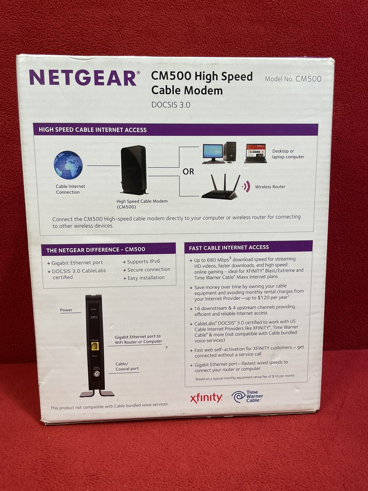 NETGEAR CM500-1AZNAS (16×4) DOCSIS 3.0 Cable Modem Max Download Speeds 680Mbps