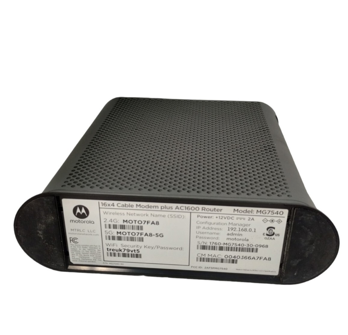 Motorola MG7540 AC1600 Dual-Band Wi-Fi 686 Mbps DOCSIS 3.0 Cable Modem