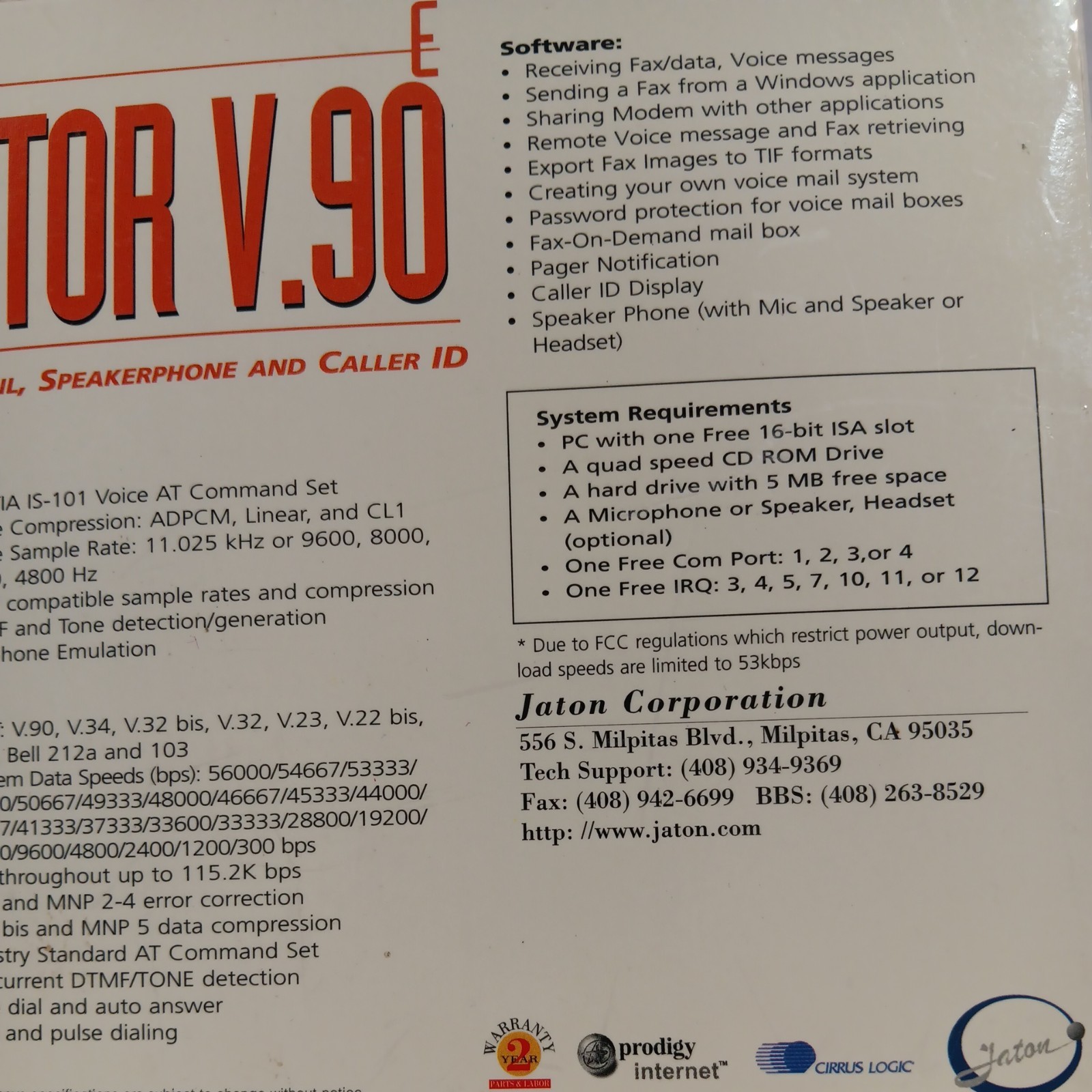 Used Jaton Communicator V.90 Fax Modem, voicemail, speaker phone, caller ID