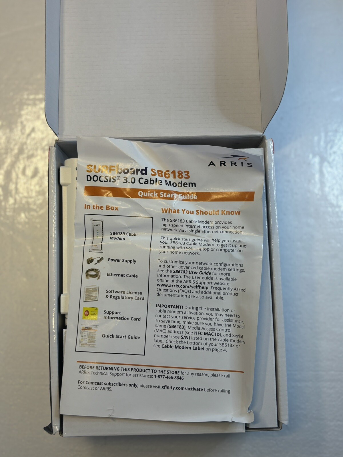 ARRIS SB6183 SURFboard DOCSIS 3.0 Cable Modem, 686Mbps, IPv4 & IPv6 Support, WHT