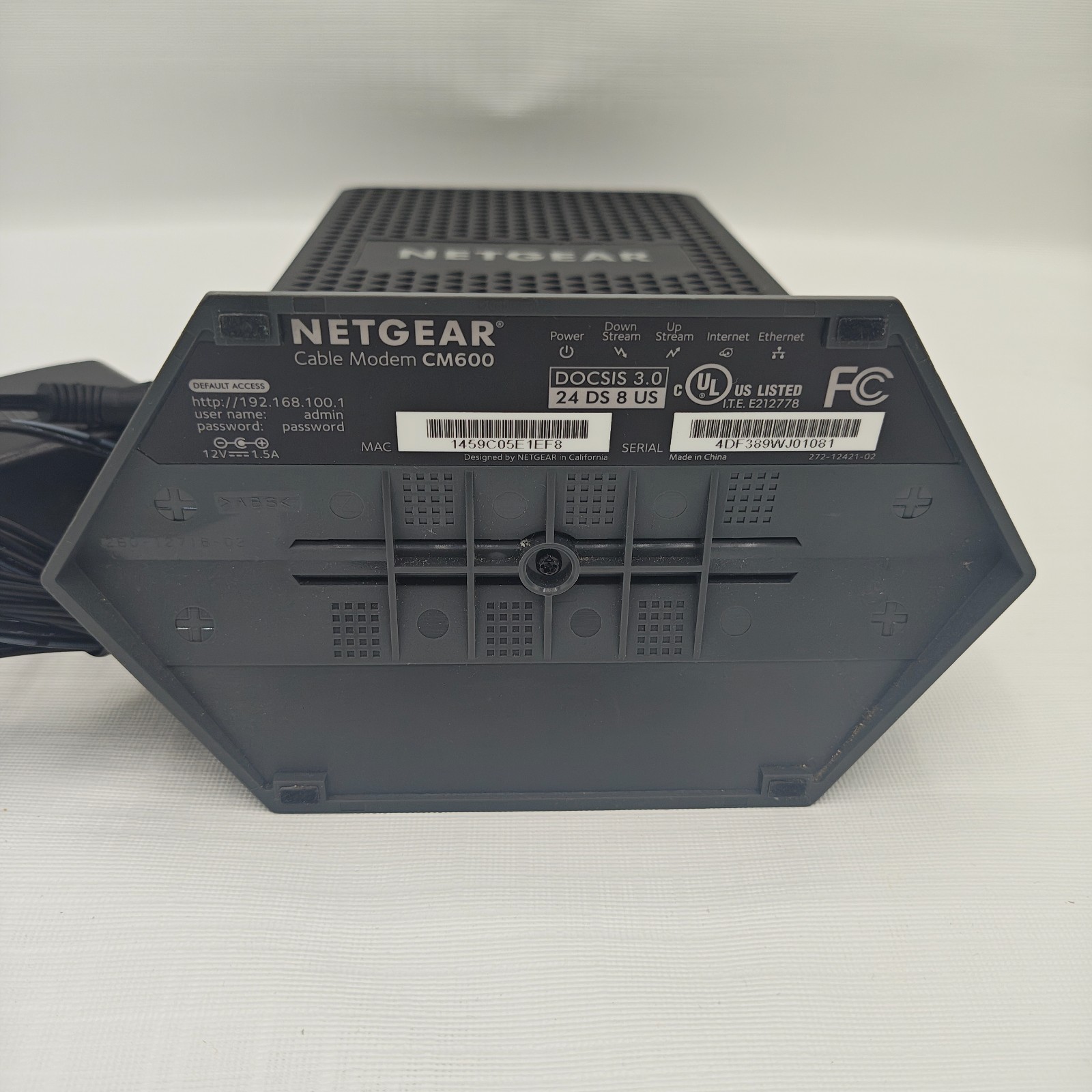 NETGEAR CM600 Cable Modem 960Mbps DOCSIS 3.0 with Power Supply
