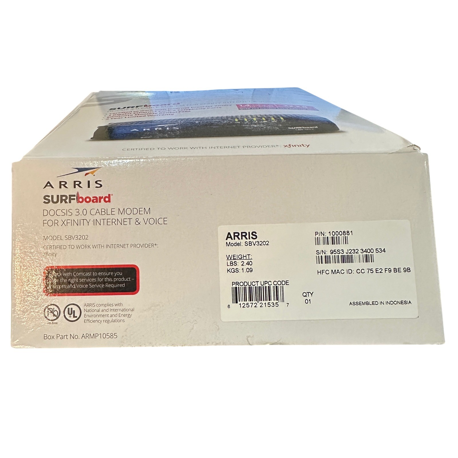Arris SURFboard SBV3202 Cable Modem Xfinity Voice DOCSIS 3.0 Black 1.4Gbps