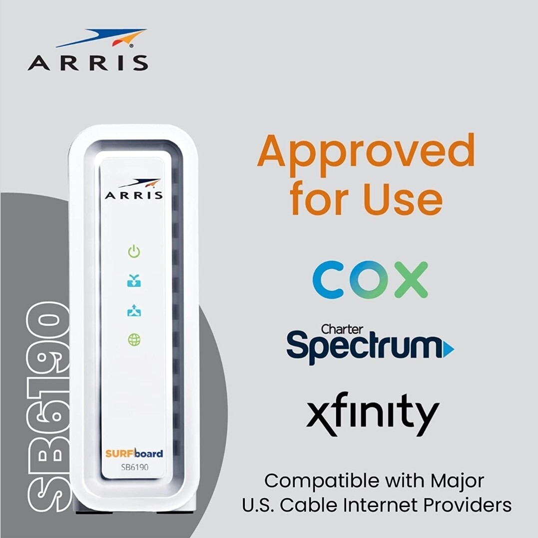 Arris Surfboard Docsis 3.0 Cable Modem SB6190 Cox SPECTRUM Comcast XFINITY BLACK