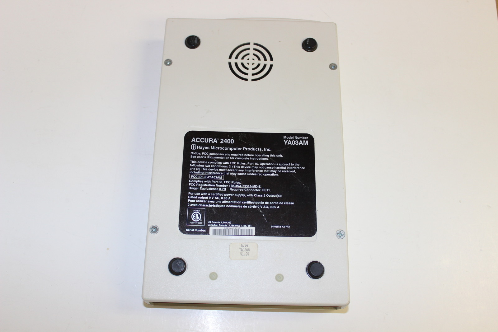 HAYES YA03AM ACCURA 2400 EXTERNAL MODEM WITH WARRANTY