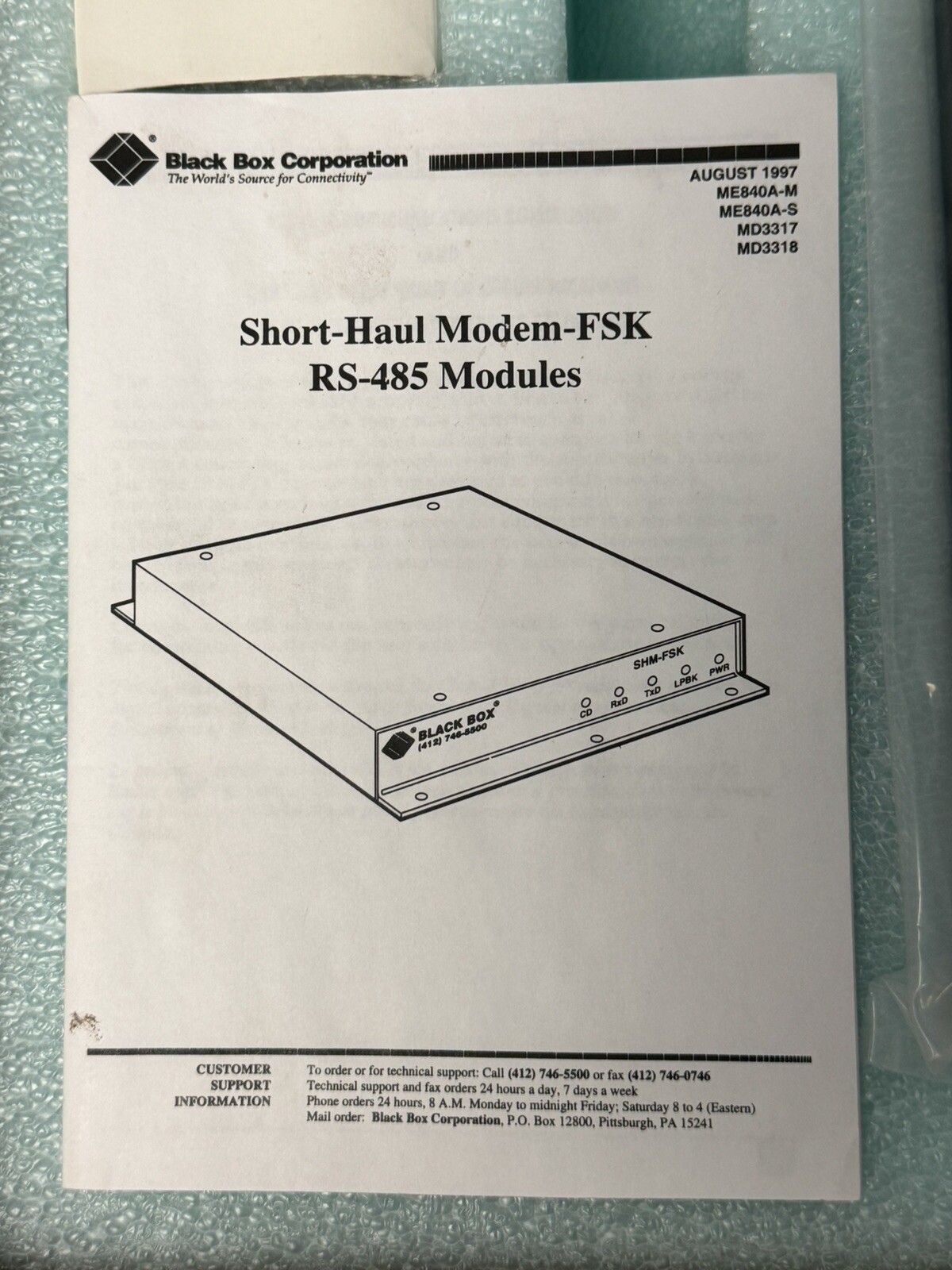 Black Box ME840A-M Black Box 120v-ac 20w Short Haul Modem HSM-FSK (Master) New