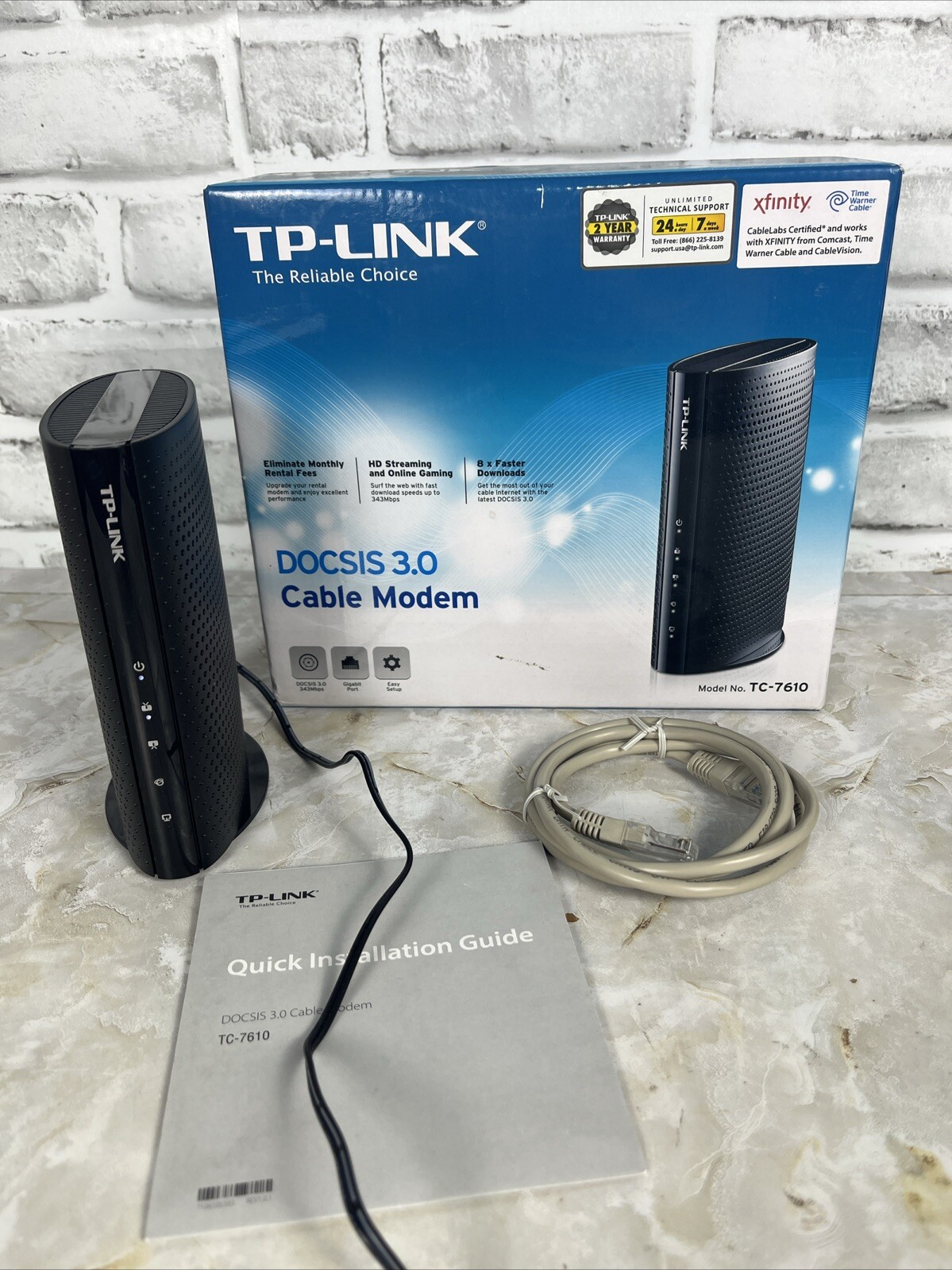 TP-Link TC-7610 DOCSIS 3.0 High Speed Cable Modem Max 343 Mbps Xfinity Comcast