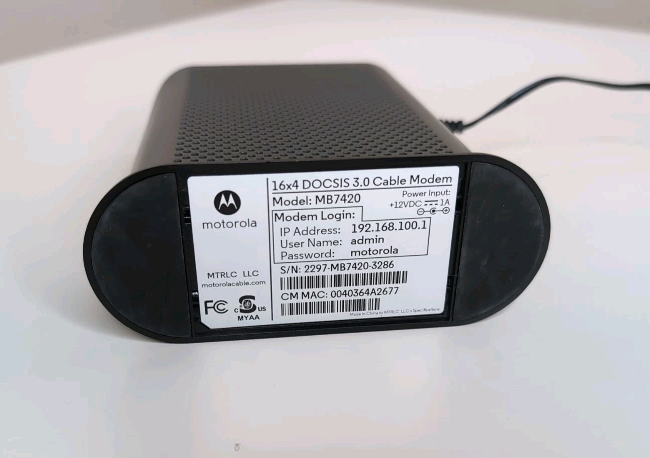 Motorola 16×4 Docsis 3.0 Cable Modem Model MB7420 – Tested