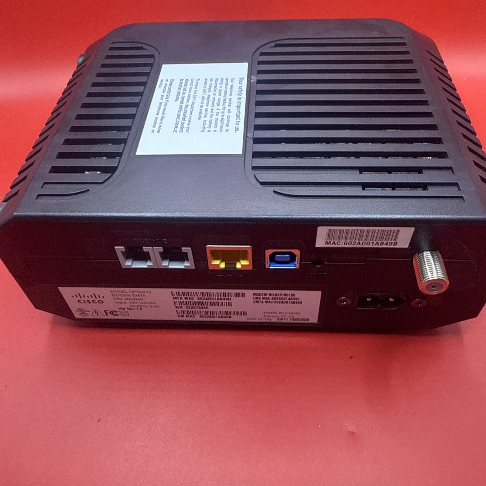 Cisco DPQ3212 DOCSIS 3.0 Cable Modem
