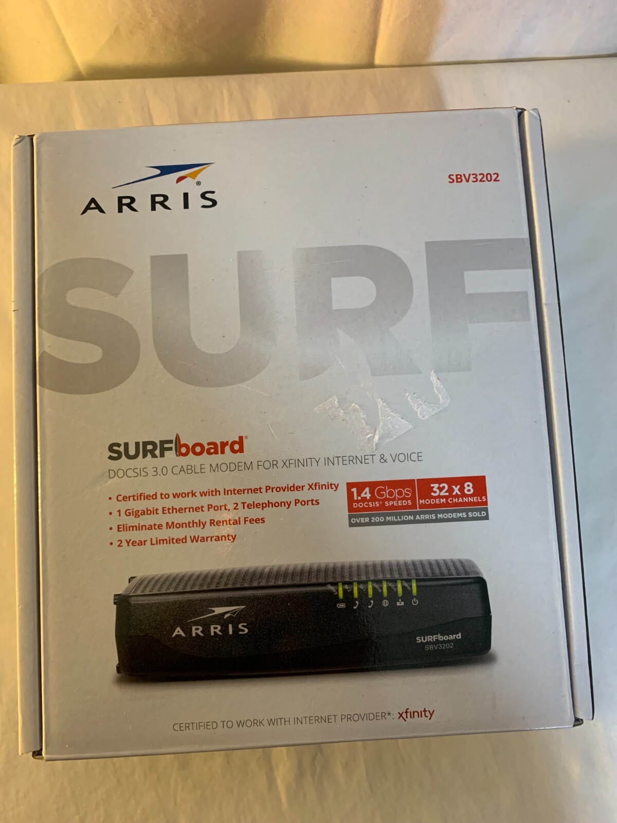 ARRIS SURF Board SBV3202 32×8 DOCSIS 3.0 Voice Cable Modem – Black