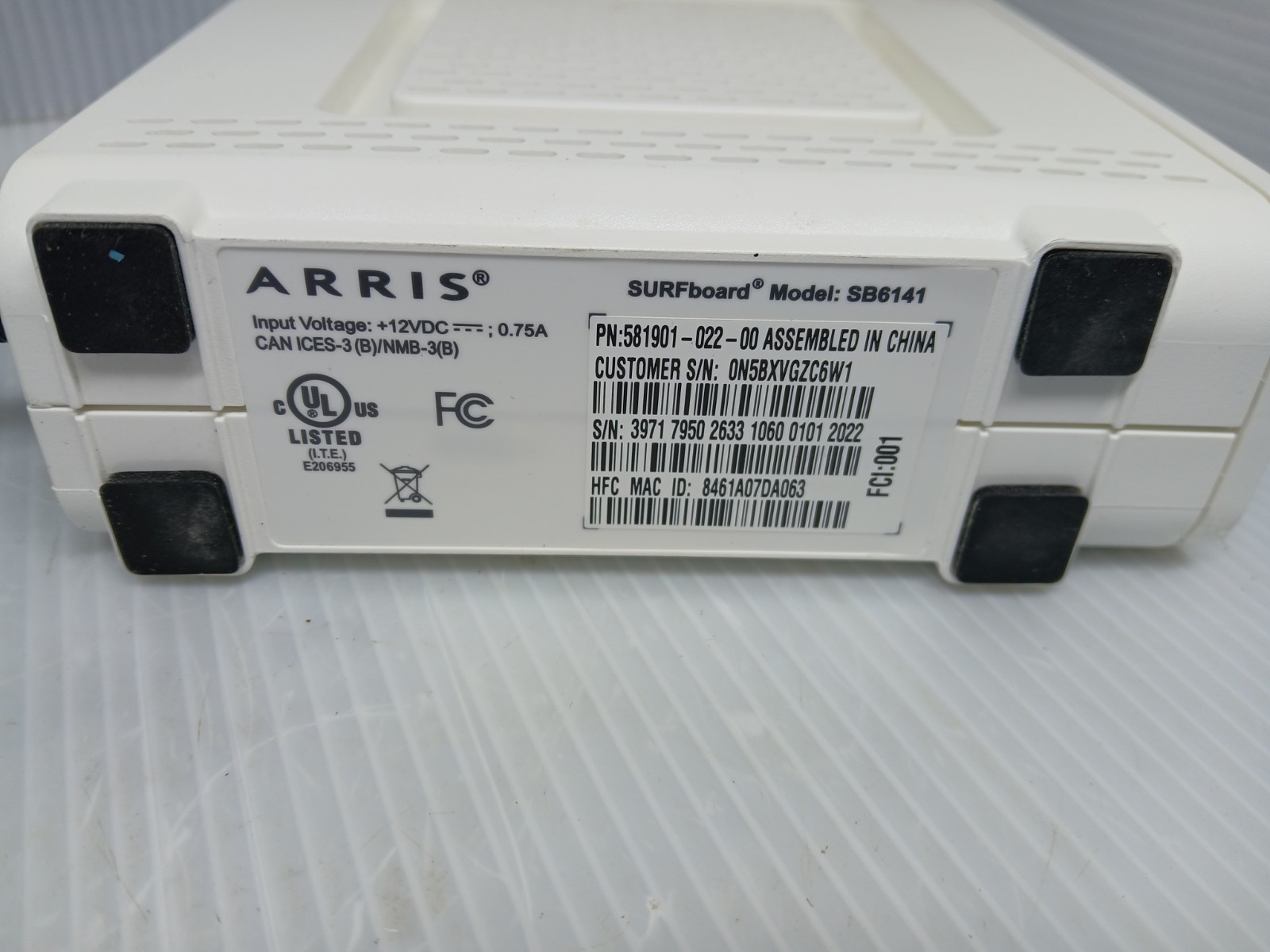 ARRIS SB6141 White Surfboard DOCSIS 3.0 Cable Modem With Power Cable Tested