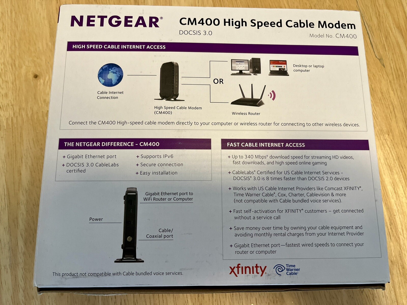 Netgear CM400 – DOCSIS 3.0, 340 Mbps, Cable Modem – Xfinity, Time Warner