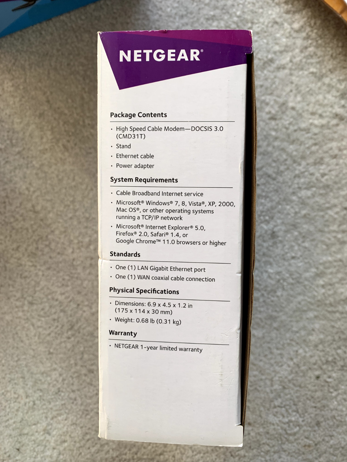 Netgear CMD31T High-Speed Cable Modem DOCSIS 3.0, White