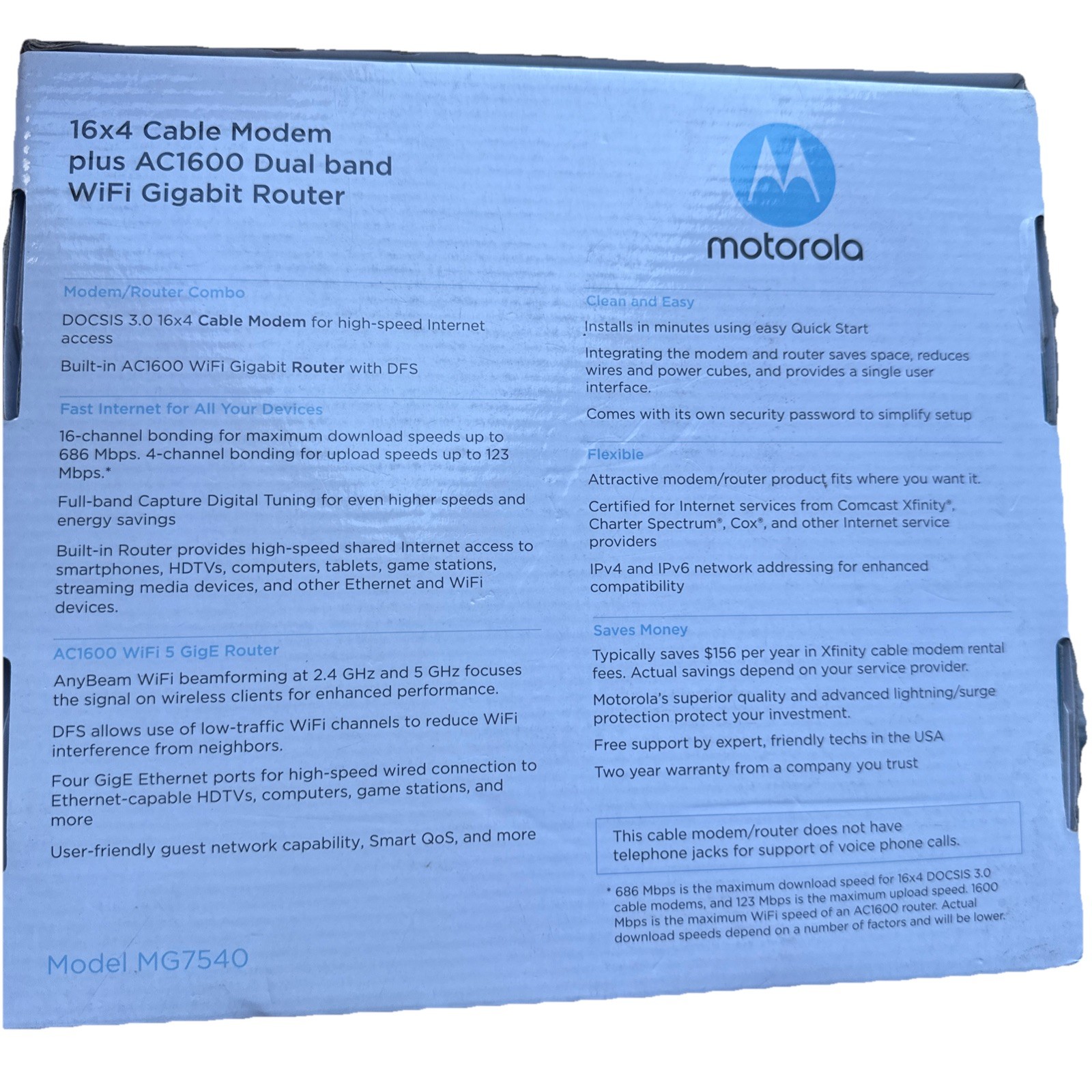 Motorola MG7540-10 16×4 Cable Modem – Black Open Box # 8