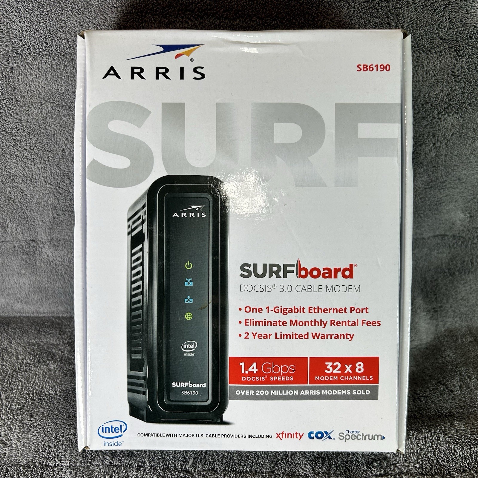 ARRIS Surfboard SB6190 Cable Modem DOCSIS 3.0 32×8 Tested W/Box Cables