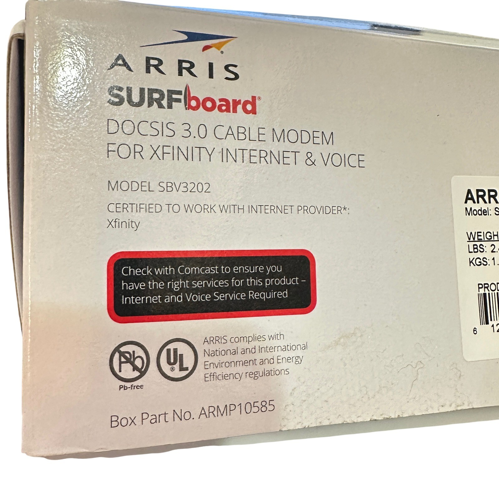 Arris SURFboard SBV3202 Cable Modem Xfinity Voice DOCSIS 3.0 Black 1.4Gbps