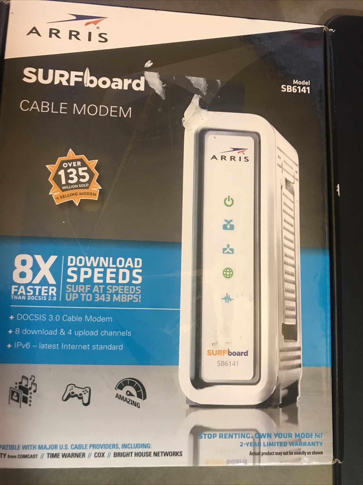 Arris Cable Modem Surfboard SB6141 Docsis 3.0 8 Download 4 Upload Sealed White