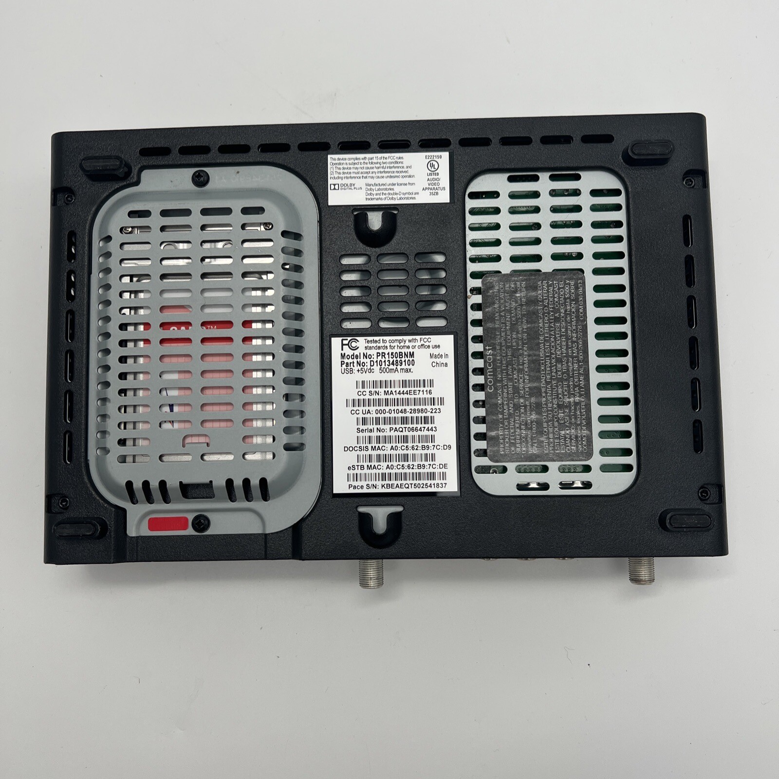 Comcast Xfinity Modem, Model PR150BNM, Without Power Cord