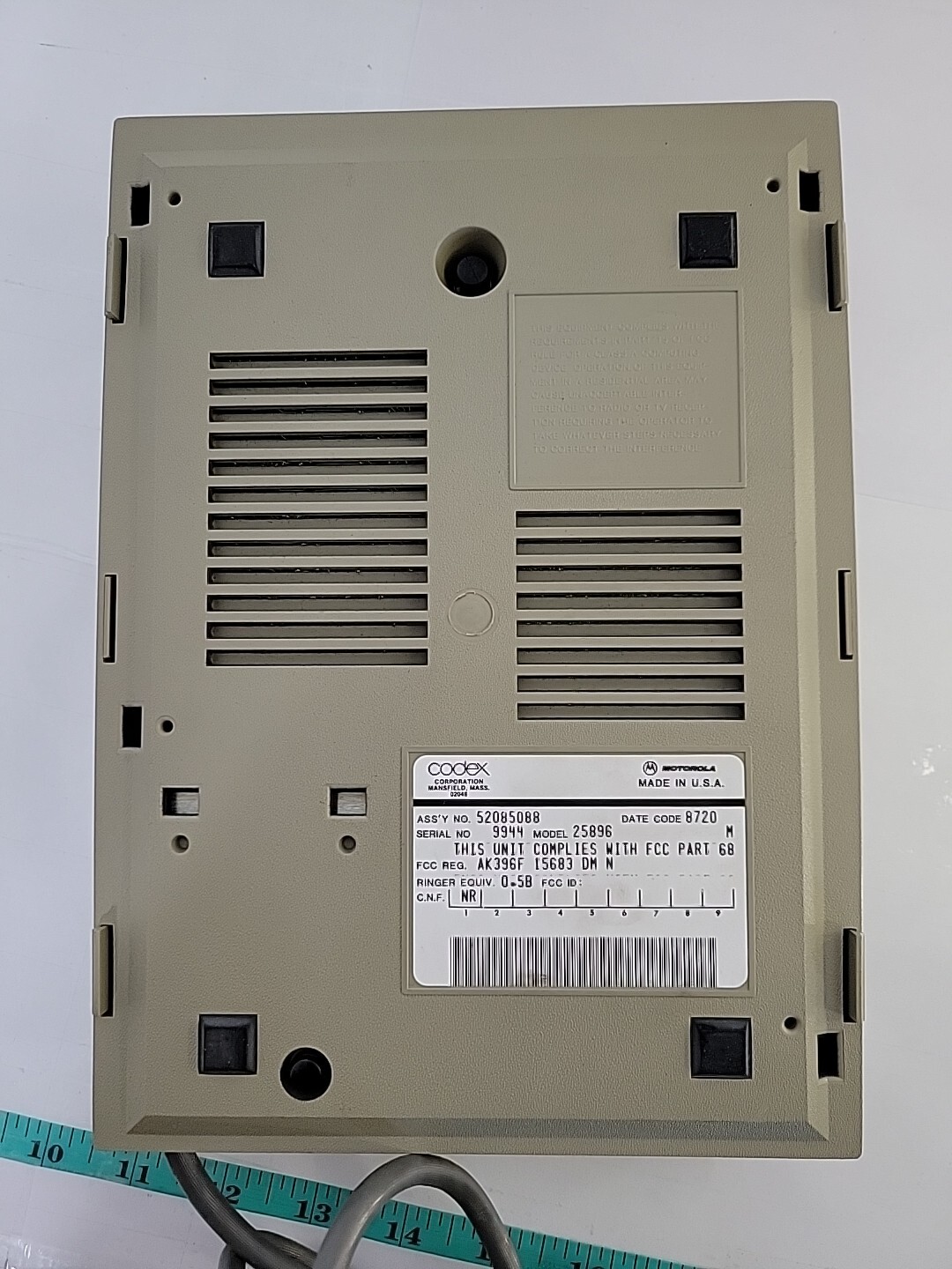 Codex 2205 Modem 25896 Bell 208 A/B 4800 BPS w/ Fixed Power cord Untested Motoro
