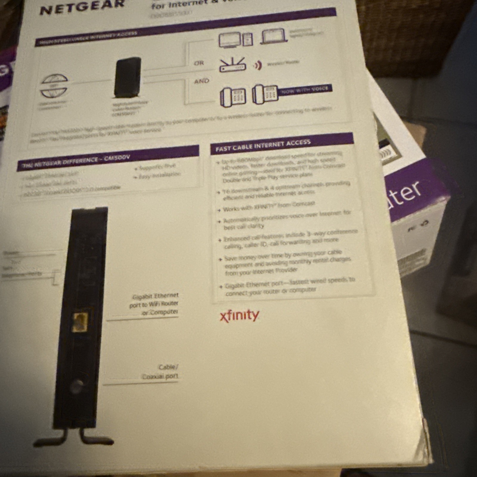 New NETGEAR CM500V Cable Modem for Internet & Voice Xfinity 680mbps