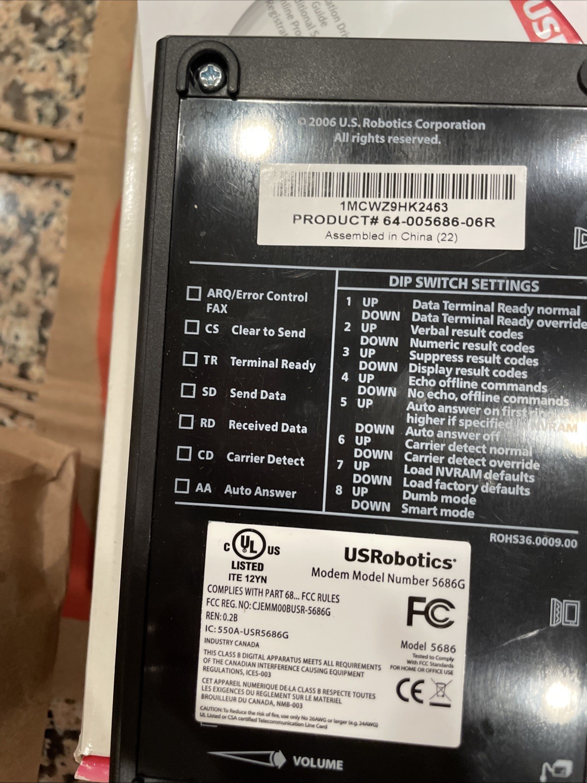 USRobotics 56K Faxmodem 5686G USR5686G 56 Kbps Modem