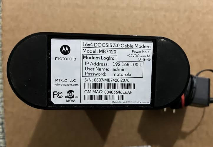Motorola MB7420 – 16×4 Cable Modem – 686 Mbps – With Power Cord *TESTED*