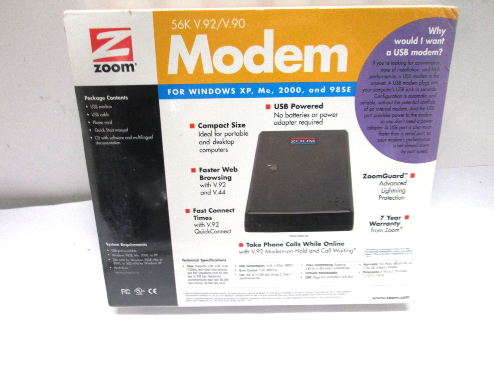 NEW Zoom 56K USB powered External Modem 3090 V.92/V.90 Data Fax XP ME 98 VINTAGE