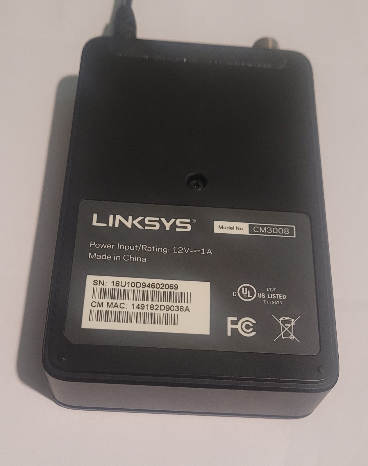 Linksys CM3008 Cable Modem (Power Tested Only)
