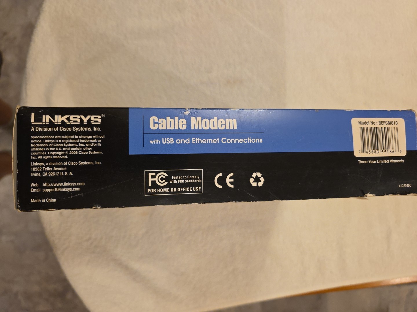 Linksys BEFCMU10 Cable Modem USB Ethernet Connections New In The Box