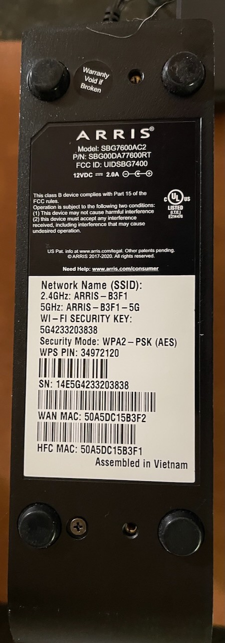 ARRIS SURFboard SBG7600AC2 DOCSIS 3.0 Wi-Fi Cable Modem. AC2350 Wi-Fi 5
