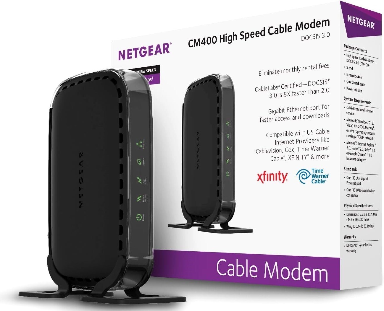 Netgear CM400 High Speed Cable Internet Modem DOCSIS 3.0 340Mbps w/ Box
