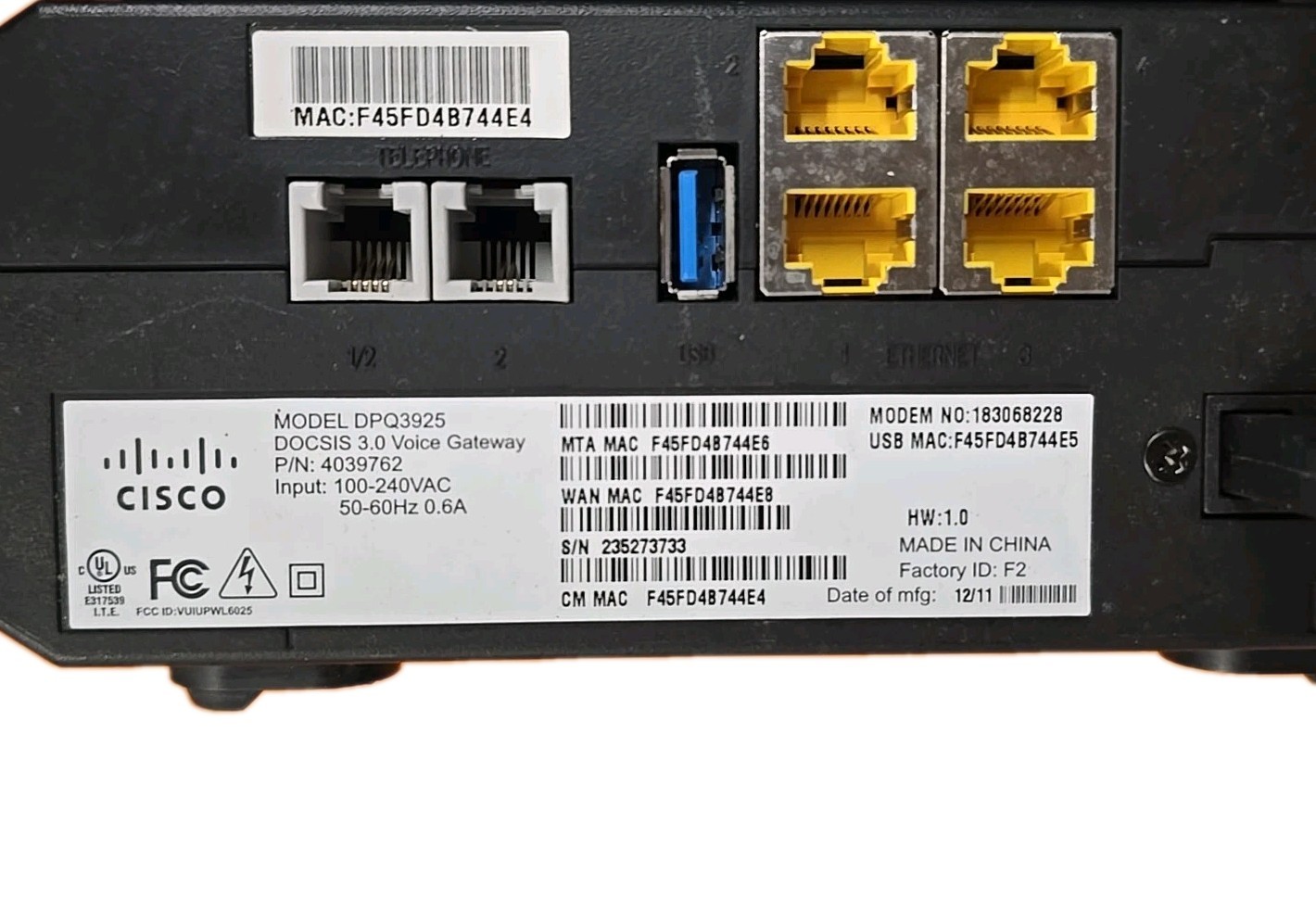 CISCO DPQ3925 8×4 LOT of 3X DOCSIS 3.0 Wireless Gateway Modem Router