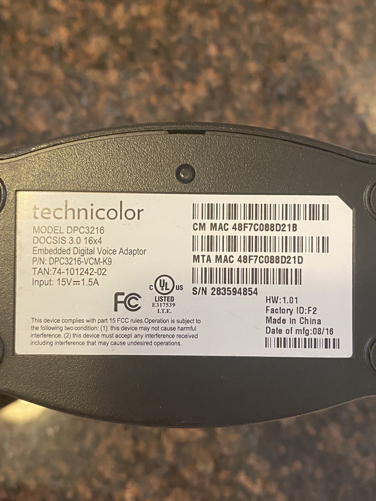 Technicolor Modem Embedded Digital Voice Adaptor Model: DPC3216
