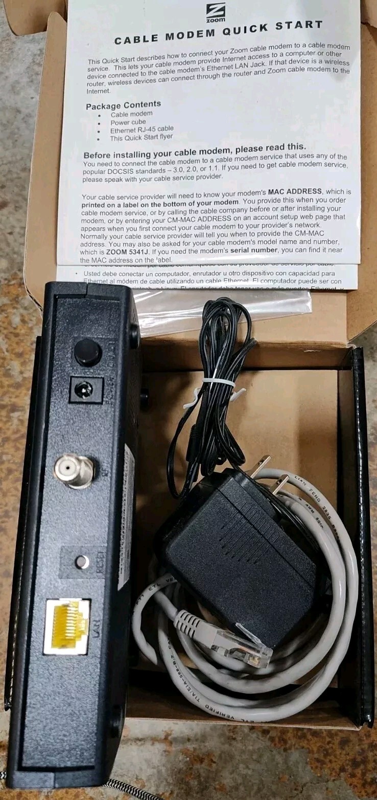 Zoom 343 Mbps DOCSIS 3.0 Cable Modem Model: 5341