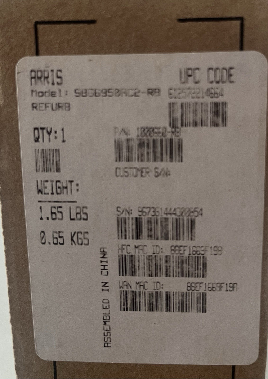 Arris SURFboard Modem & Wi-Fi Router Docsis 3.0, 2.4G 5G SSID Refurbished Unit
