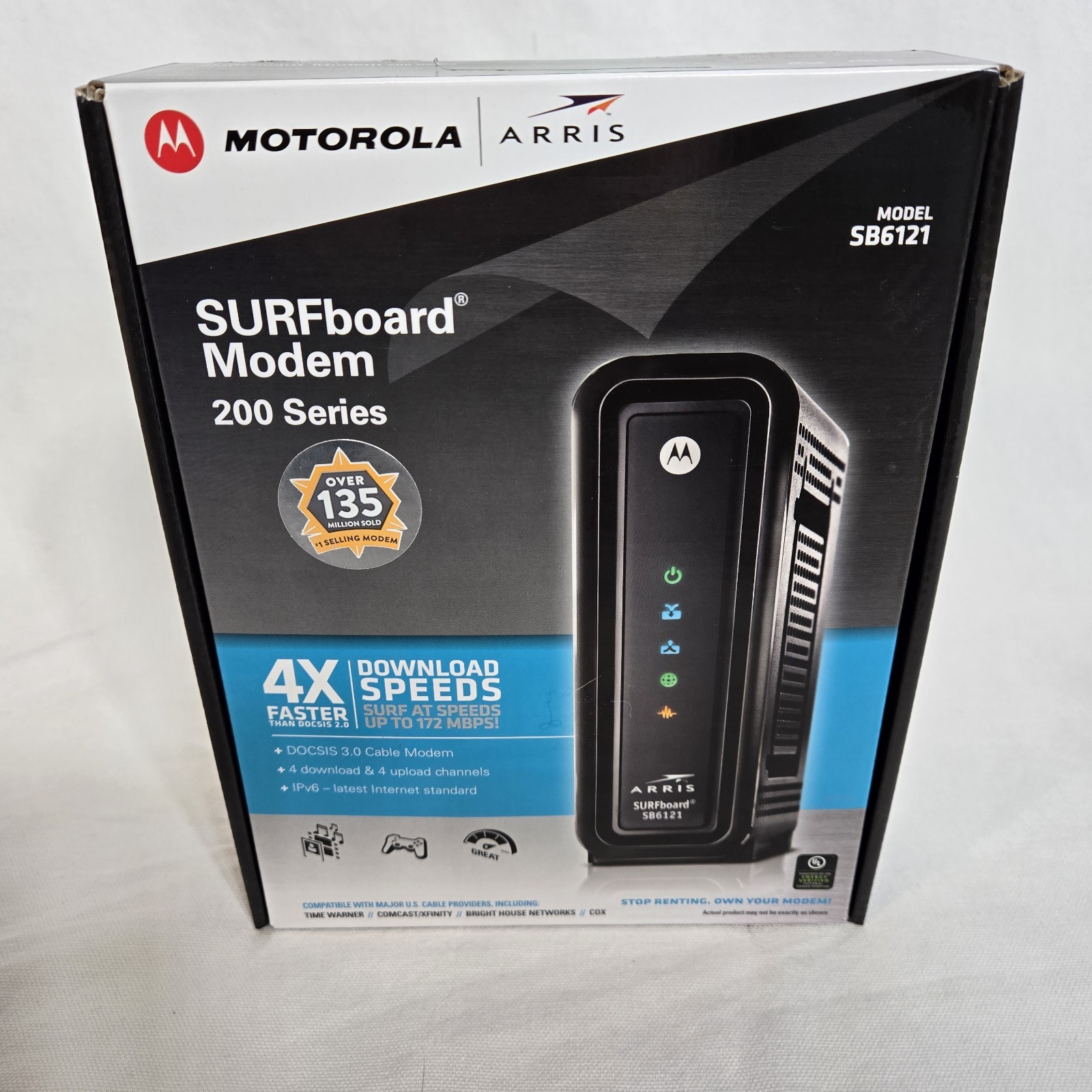Motorola Arris SURFboard SB6121 DOCSIS 3.0 Cable Modem – Black W/AC Adapter