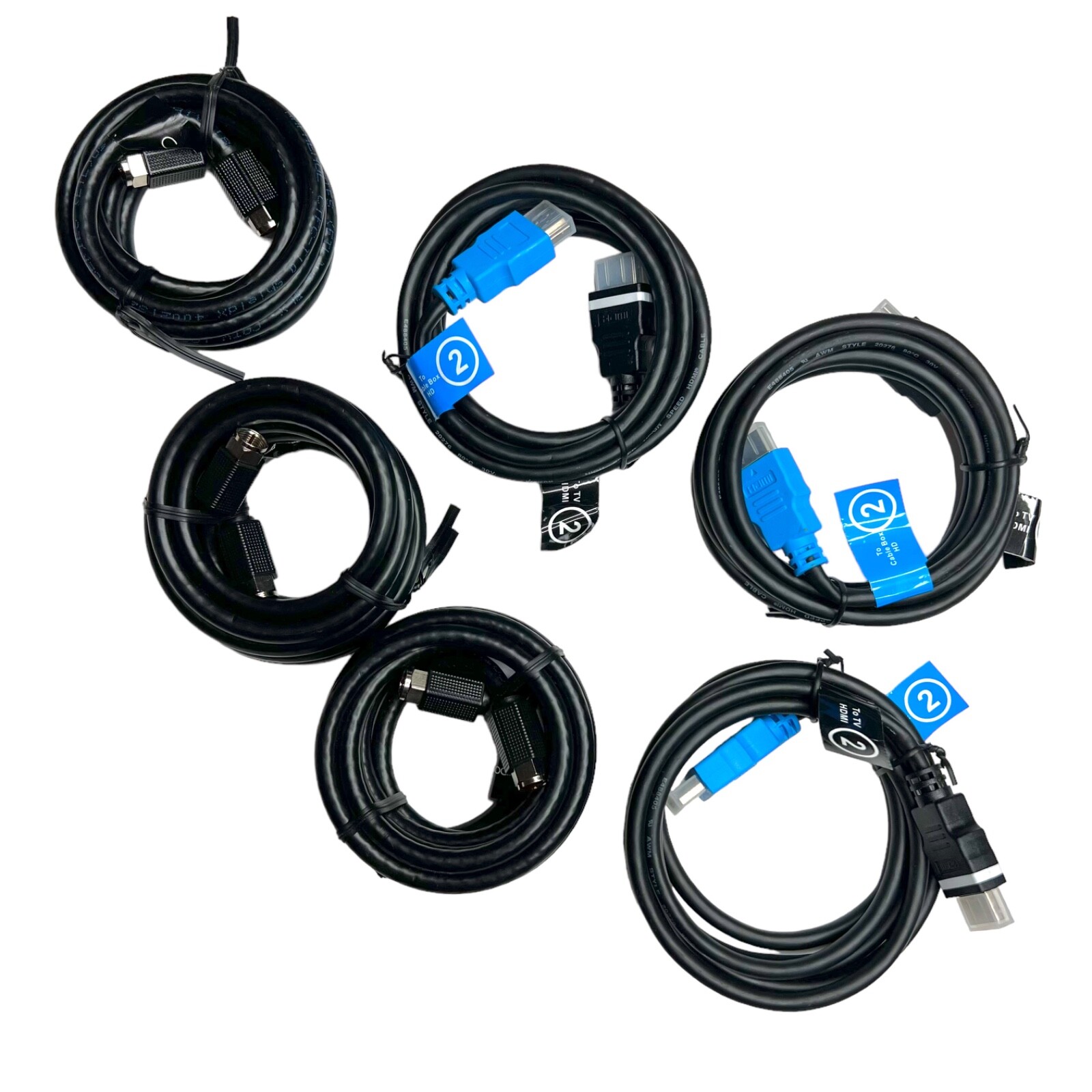 COX Communications Cables 3 Coax Cables and 3 HDMI Cables = 6 Total
