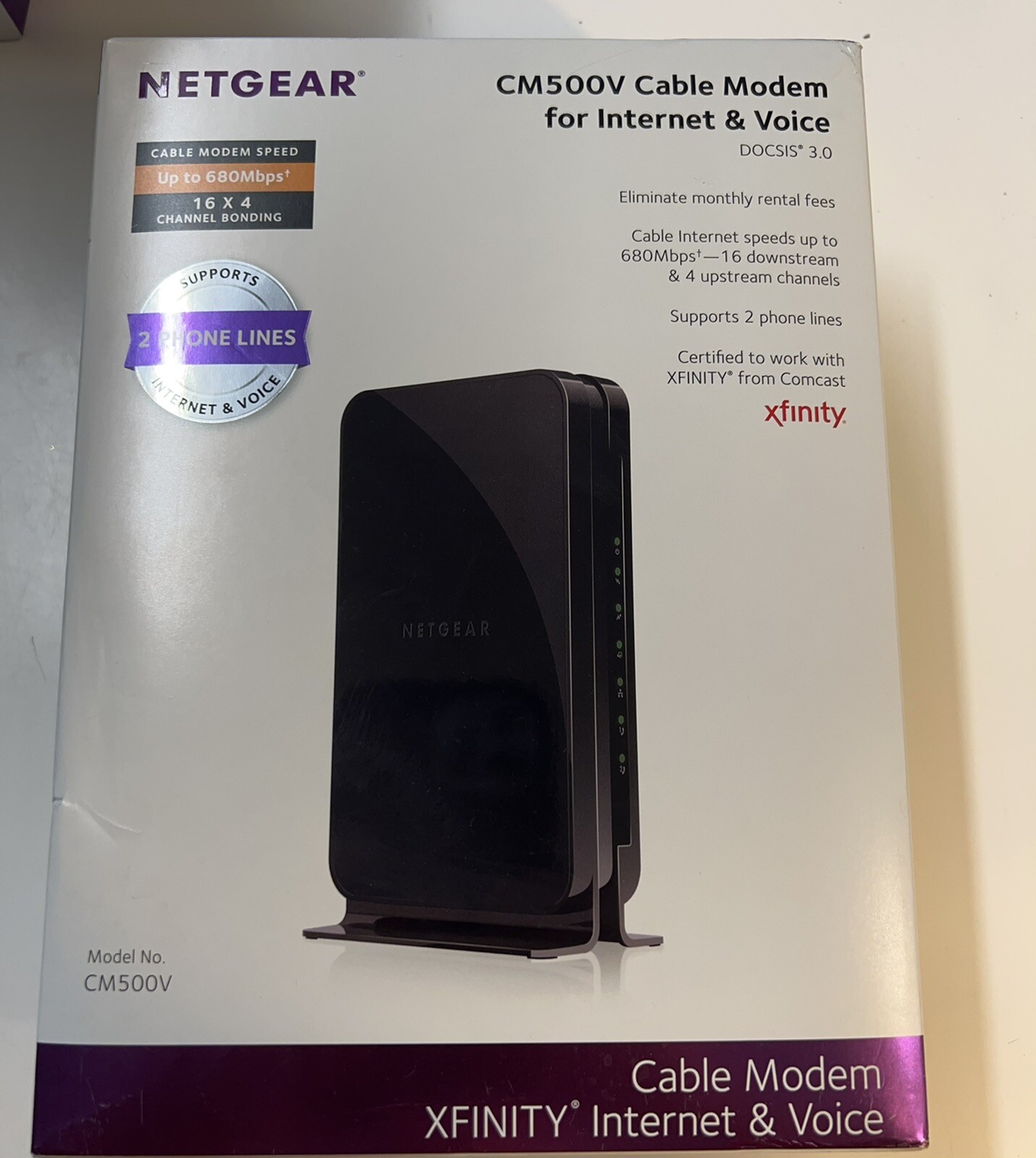 Netgear CM500 DOCSIS 3.0 680 Mbps High Speed Cable Modem Cables With It