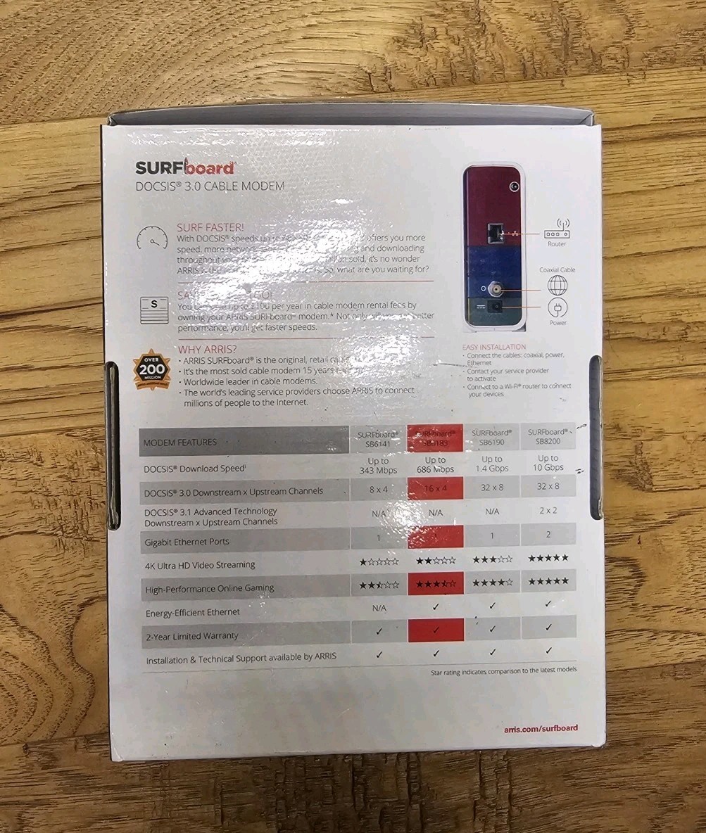ARRIS SB6183 686 Mbps Cable Modem, White – 59243200300
