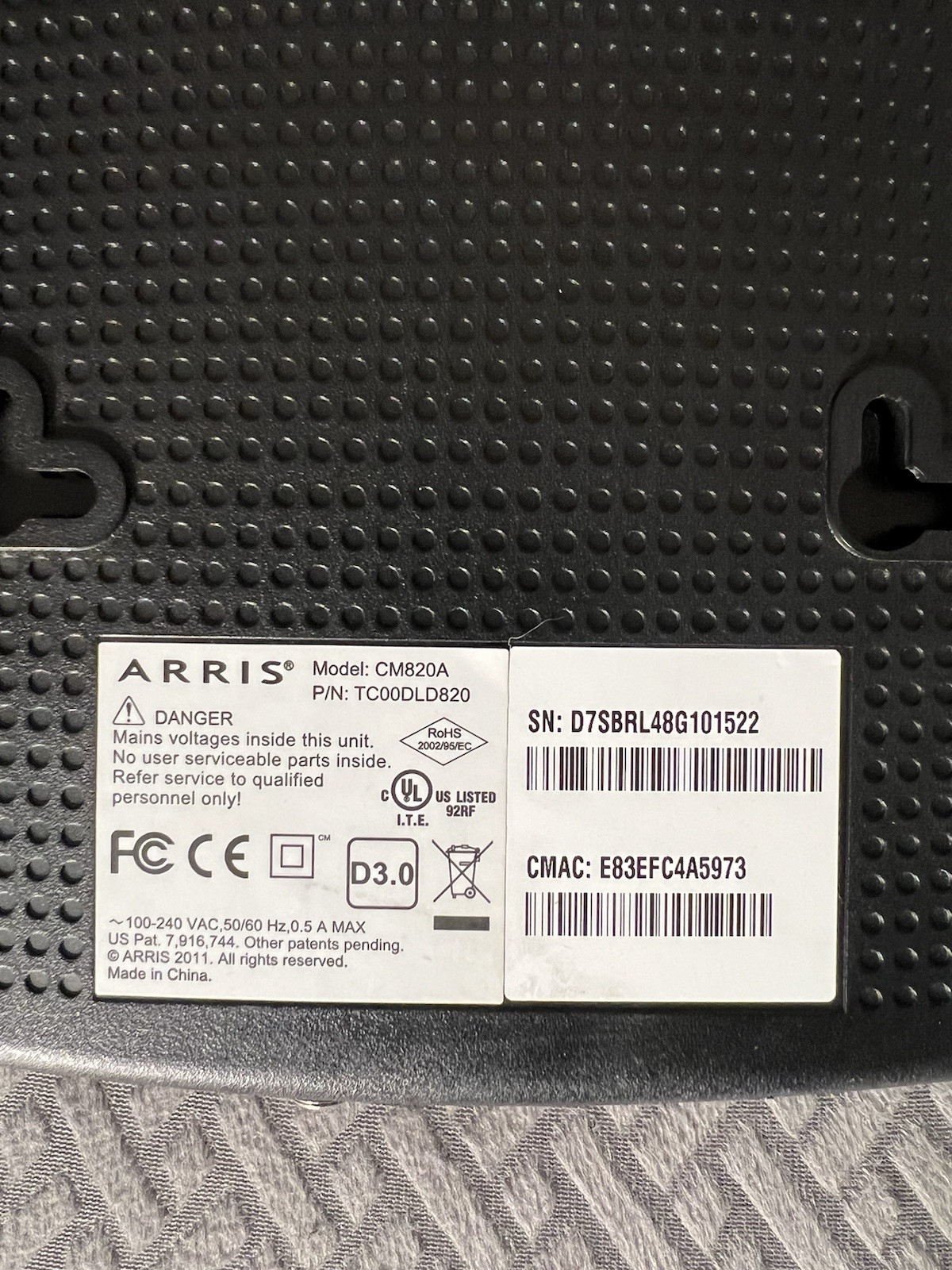 ARRIS CM820A Docsis 3.0 Modem