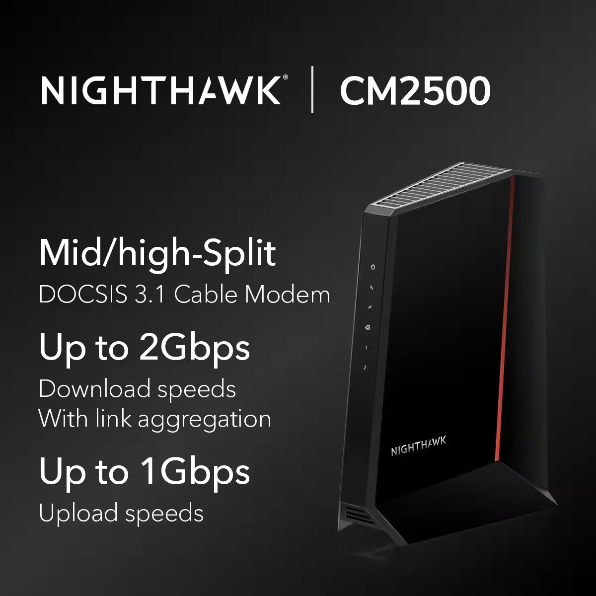 NETGEAR – Nighthawk Mid/High-Split 32 x 8 DOCSIS 3.1 Cable Modem – Black