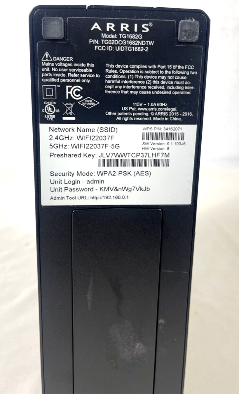 Arris TG1682G Dual Band 2.4ghz-5ghz Wireless 802.11ac Cable Modem Router