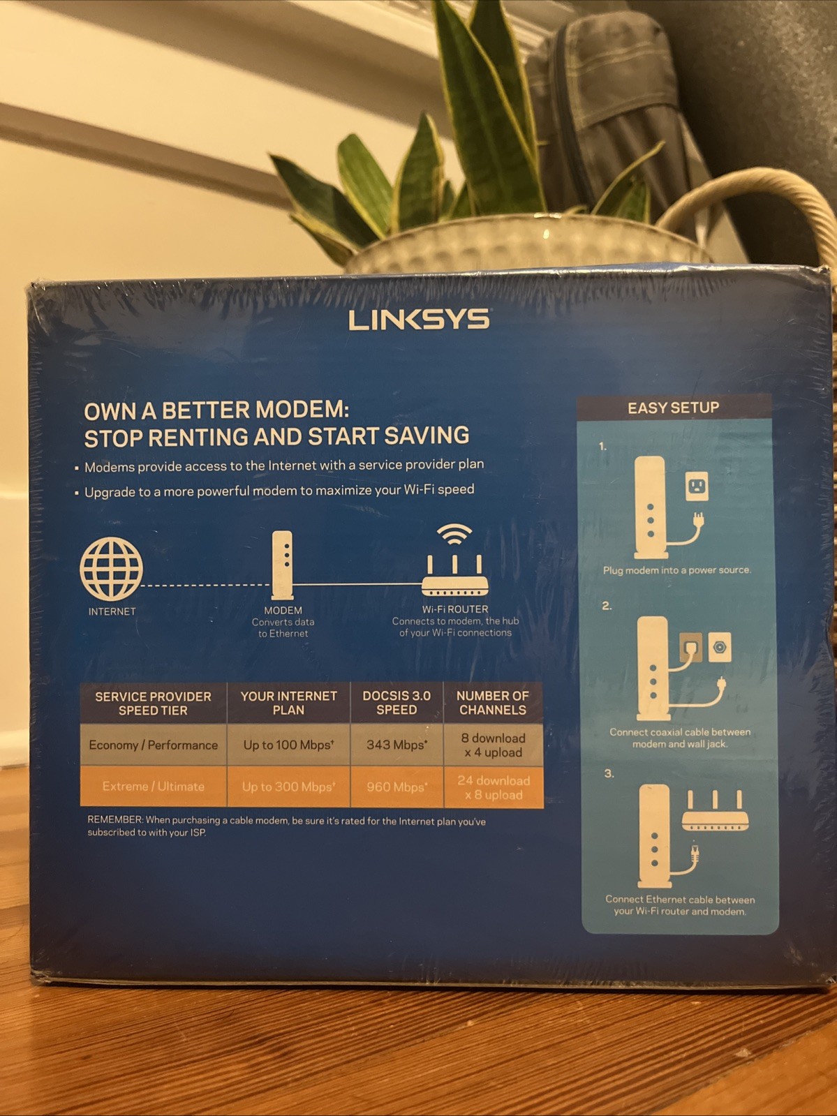 Linksys 24×8 Cable Modem CM3024 Intel Inside 960 Mbps Bonus Coax Cable NEW