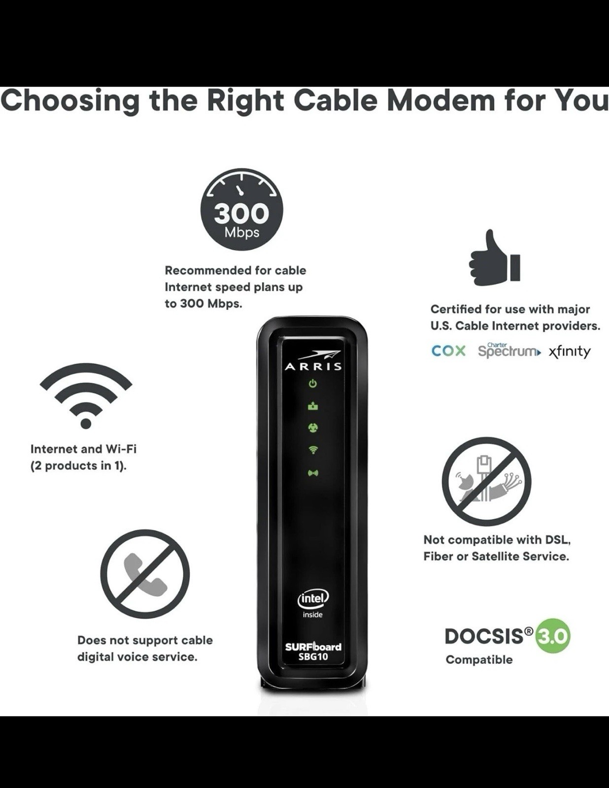 ARRIS SBG10 SURFboard AC1600 Dual-Band Cable Modem Router