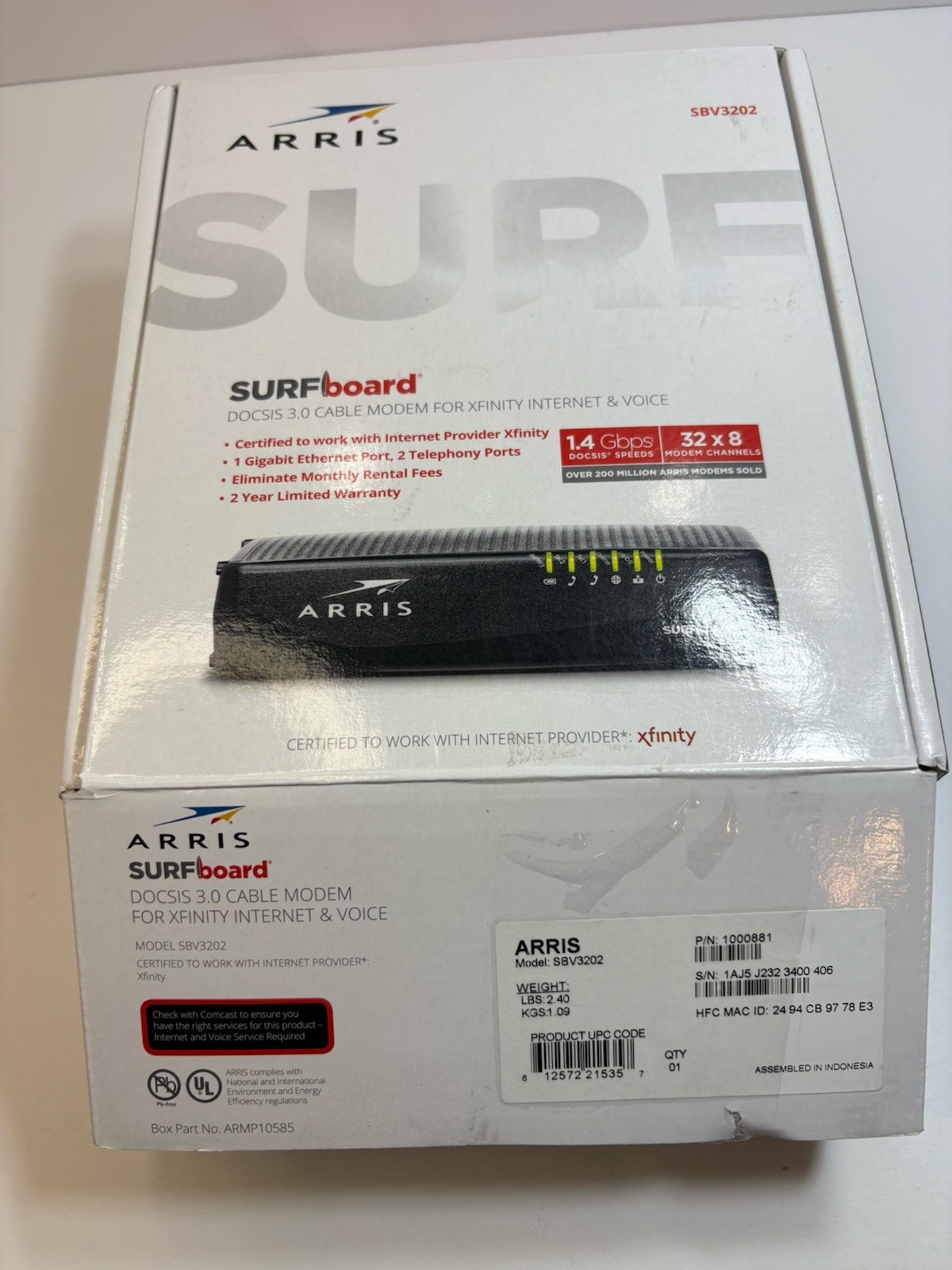ARRIS SBV3202 Docsis 3.0 Voice Cable Modem – Black
