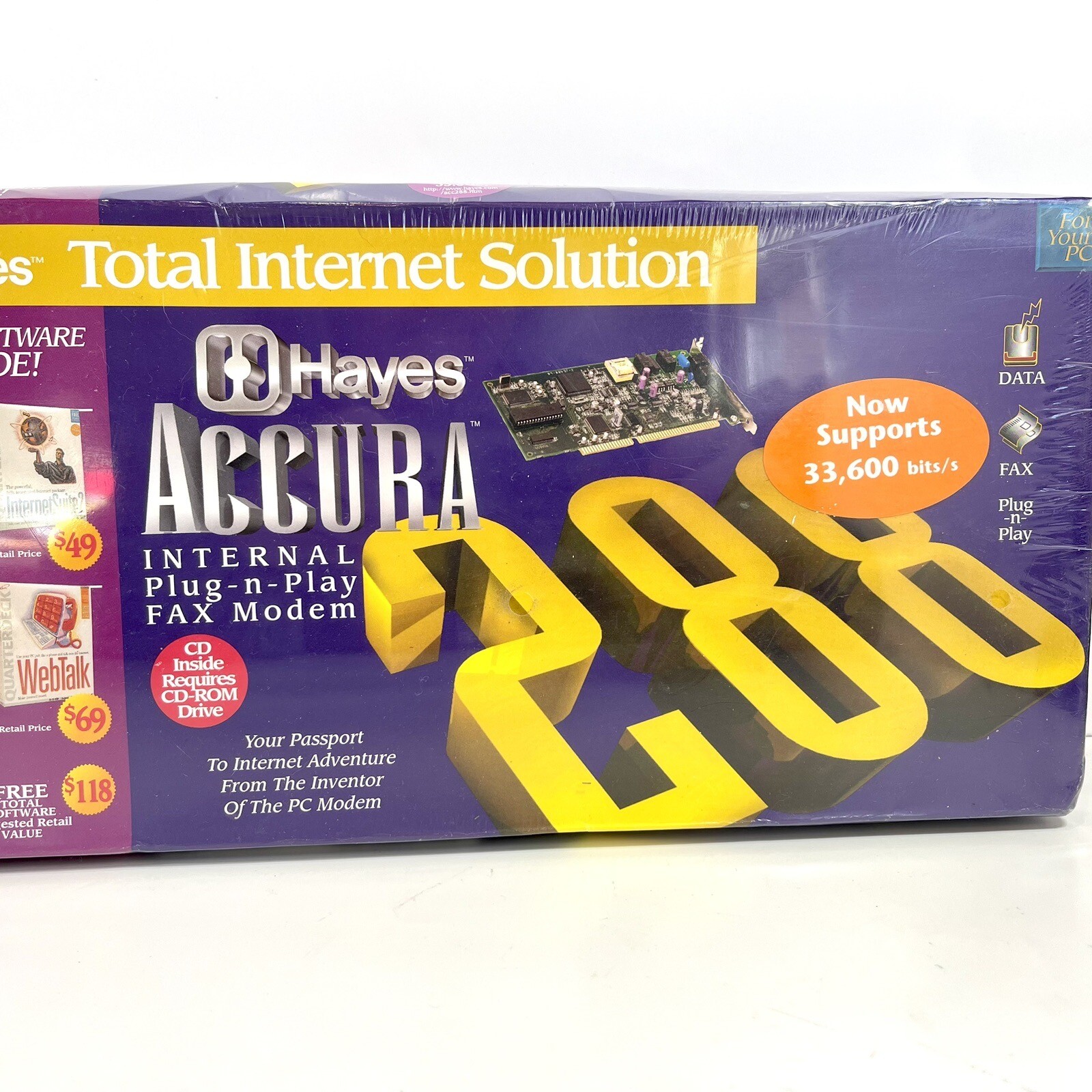 1990s Hayes Accura 336 INT PNP Fax Modem 288 v.34 Internal Plug~N~Play NEW Vtg